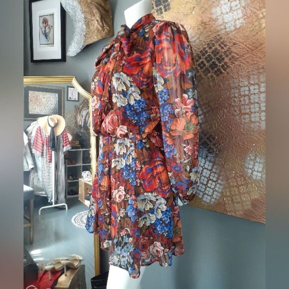 Zara Nwot Floral Chiffon Mini Dress - Picture 7 of 16